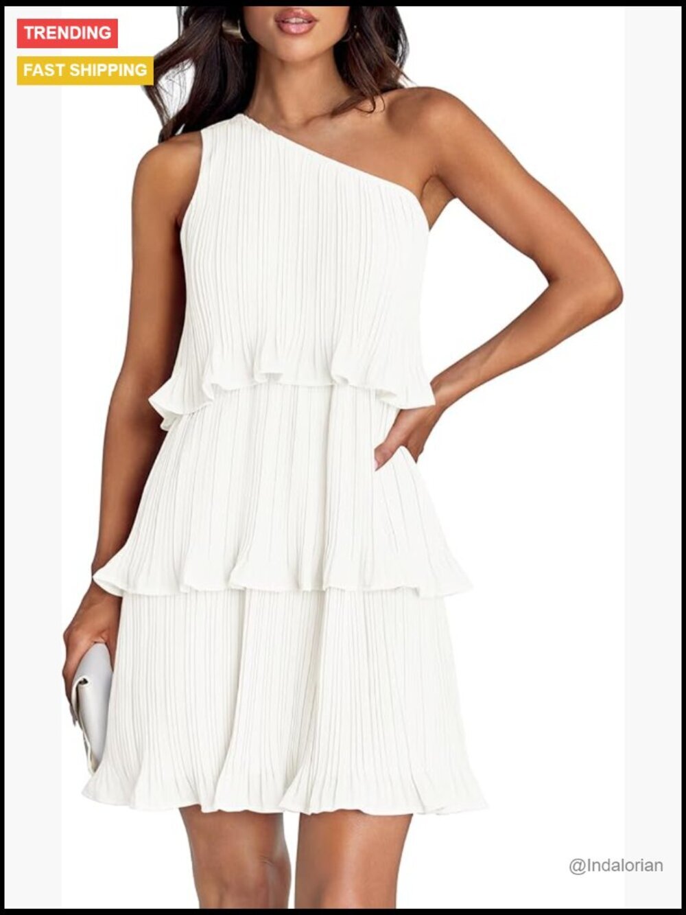 Polyester One Shoulder Ruffle Tiered Mini Dress Summer Boho Swing